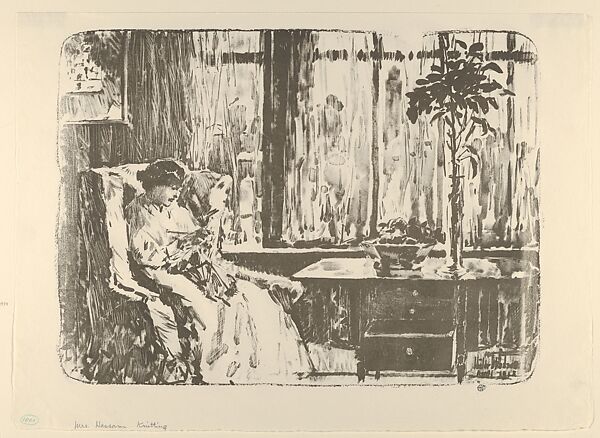 The Broad Curtain (Mrs. Hassam Knitting), Childe Hassam (American, Dorchester, Massachusetts 1859–1935 East Hampton, New York), Lithotint; from an edition of 55 
