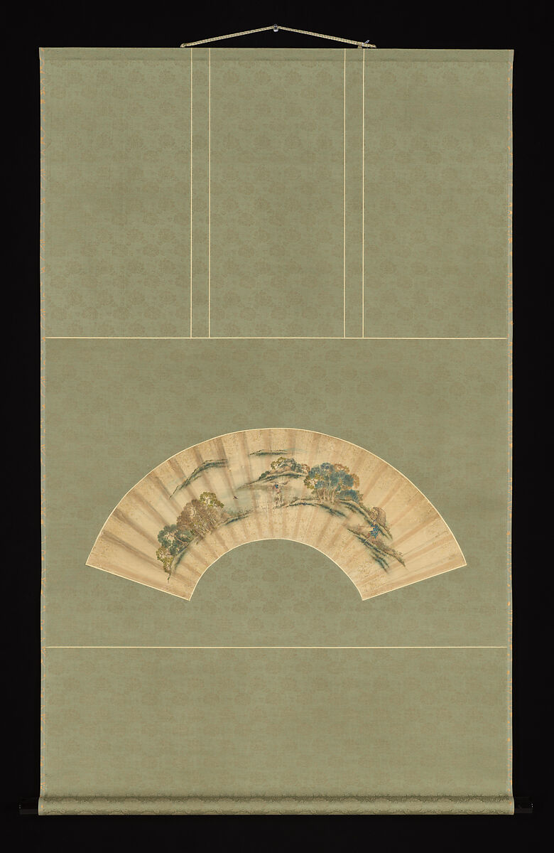 Spring Farming Scene, Katsushika Isai (Japanese, 1821–1880), Folding fan, remounted as a hanging scroll; ink and color on silk, Japan