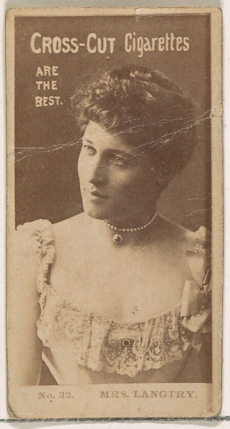 Card Number 32, Mrs. Langtry, from the Actors and Actresses series (N145-2) issued by Duke Sons & Co. to promote Cross Cut Cigarettes, Issued by W. Duke, Sons &amp; Co. (New York and Durham, N.C.), Albumen photograph 