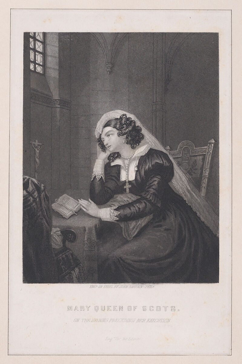 Mary Queen of Scots, on the evening preceding her execution (from "The Eclectic Magazine," volume 48, frontispiece), John Sartain (American (born London, England) 1808–1897 Philadelphia, Pennsylvania), Mezzotint and etching on steel 