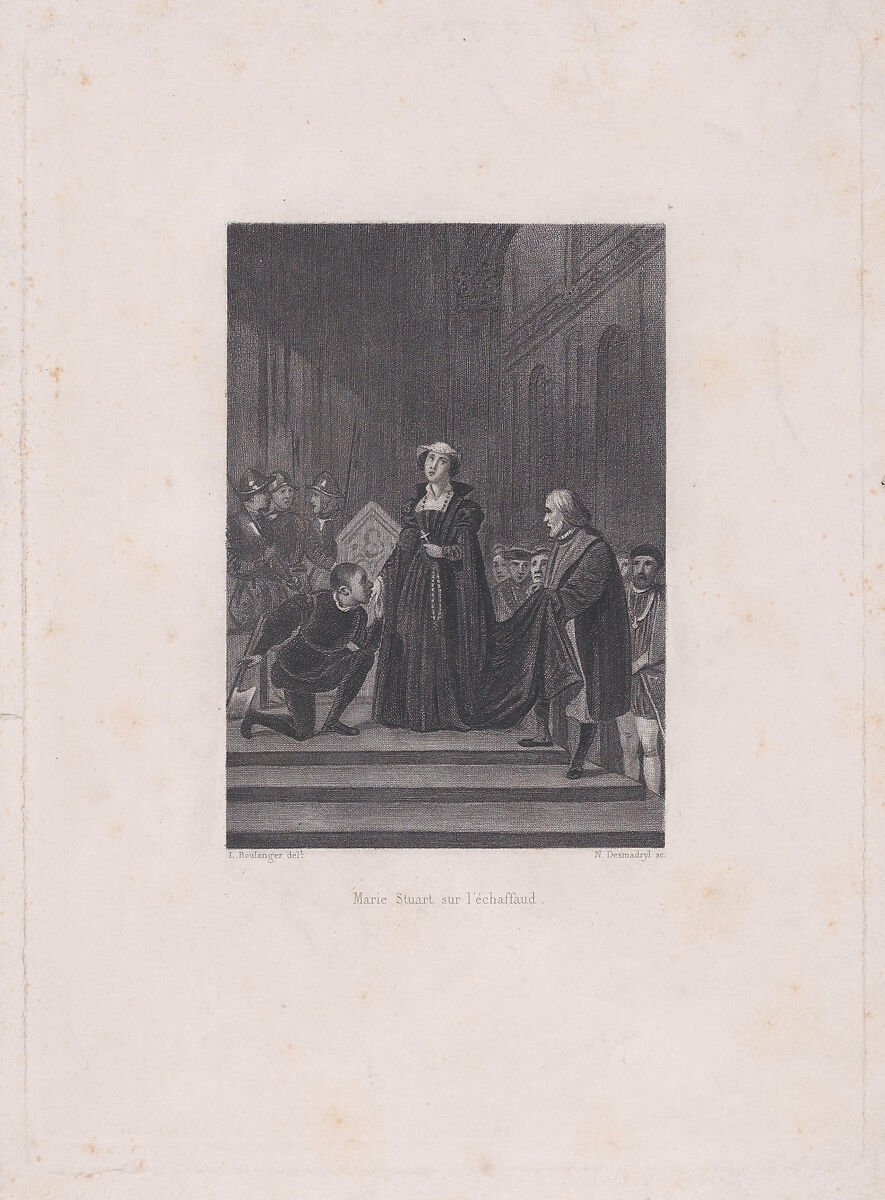 Mary, Queen of Scots on the scaffold, Narcisse-Edmond-Joseph Desmadryl (French, Lille 1801–ca. 1890 Valparaíso, Chile), Etching and mezzotint 