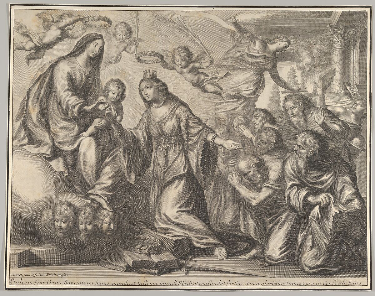 Mystic Marriage of St. Catherine, Grégoire Huret (French, Lyon 1606–1670 Paris), Engraving 