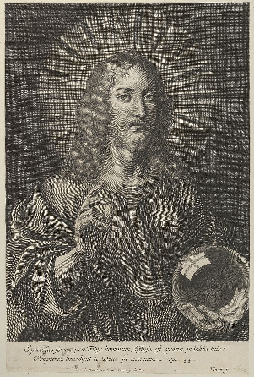 The Savior with the Globe in his Hand, Grégoire Huret (French, Lyon 1606–1670 Paris), Engraving 