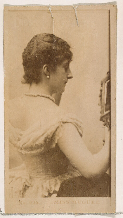 Card Number 225, Miss Muguel, from the Actors and Actresses series (N145-2) issued by Duke Sons & Co. to promote Cross Cut Cigarettes, Issued by W. Duke, Sons &amp; Co. (New York and Durham, N.C.), Albumen photograph