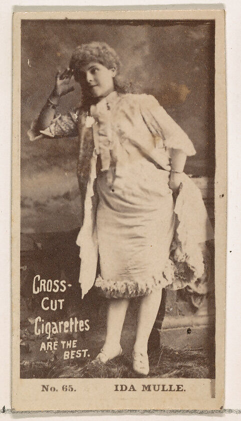 Card Number 65, Ida Mulle, from the Actors and Actresses series (N145-2) issued by Duke Sons & Co. to promote Cross Cut Cigarettes, Issued by W. Duke, Sons &amp; Co. (New York and Durham, N.C.), Albumen photograph 