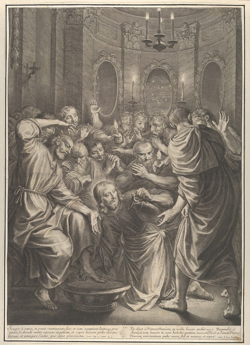Christ Washing the Feet of His Disciples, from The Passion of Christ, plate 4, Grégoire Huret (French, Lyon 1606–1670 Paris), Engraving 