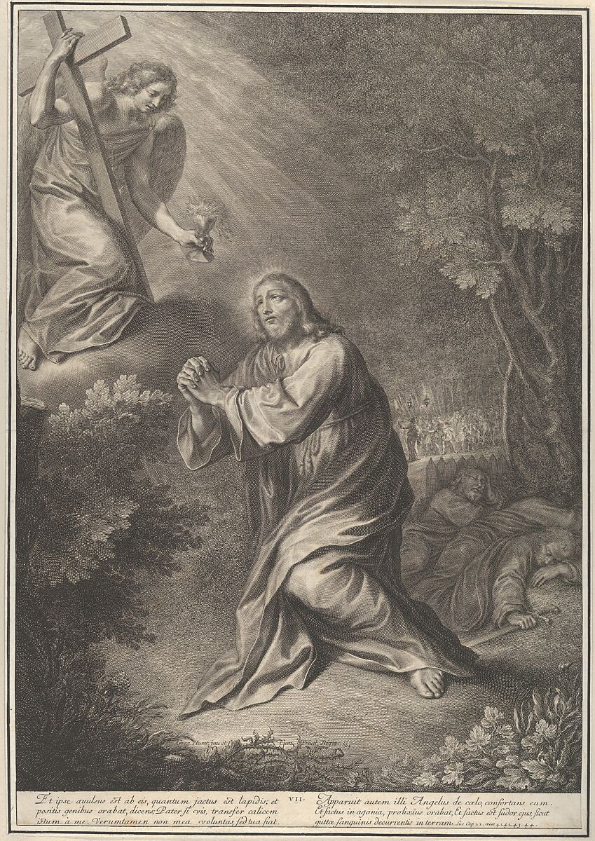 Christ in the Garden, from The Passion of Christ, plate 7, Grégoire Huret (French, Lyon 1606–1670 Paris), Engraving 