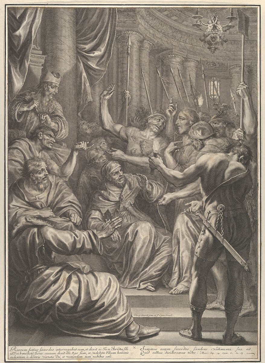 Christ Before Caiaphas, from The Passion of Christ, plate 10, Grégoire Huret (French, Lyon 1606–1670 Paris), Engraving 