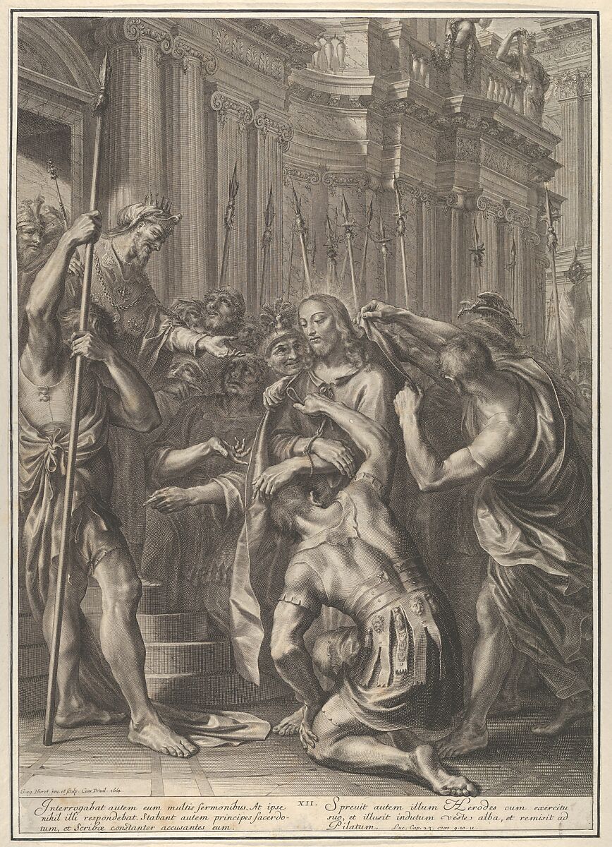 Christ Before Herod, from The Passion of Christ, plate 12, Grégoire Huret (French, Lyon 1606–1670 Paris), Engraving 