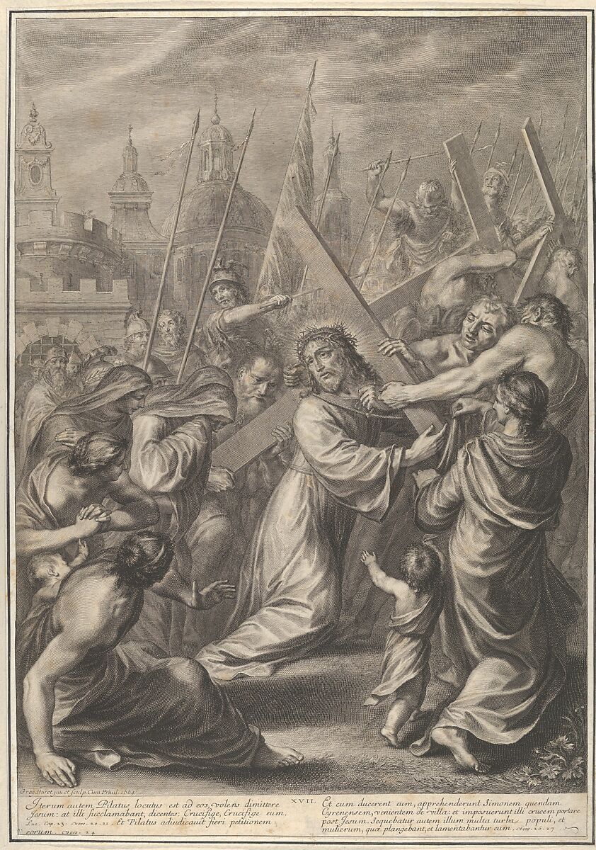 Christ Carrying the Cross, from The Passion of Christ, plate 17, Grégoire Huret (French, Lyon 1606–1670 Paris), Engraving 
