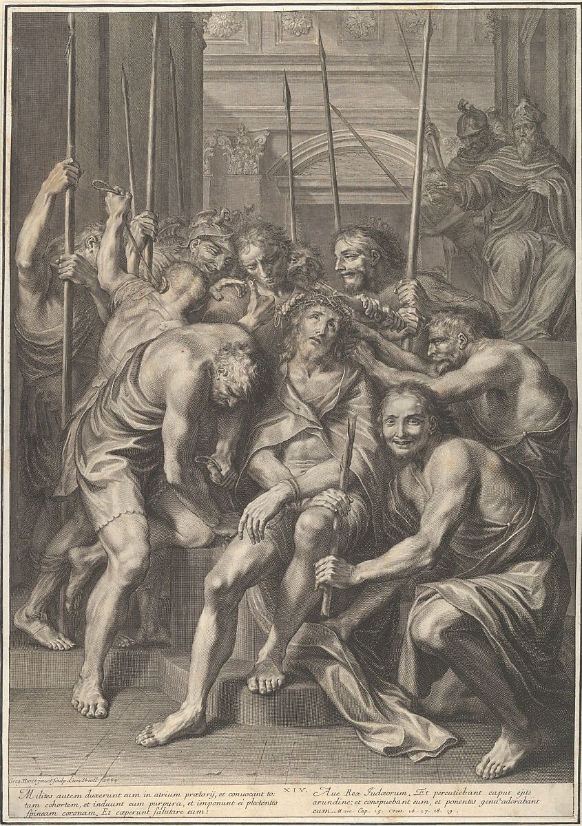 Christ Crowned with Thornes, from The Passion of Christ, plate 14, Grégoire Huret (French, Lyon 1606–1670 Paris), Engraving 