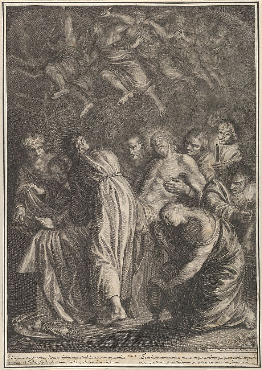 The Entombment, from The Passion of Christ, plate 23, Grégoire Huret (French, Lyon 1606–1670 Paris), Engraving 