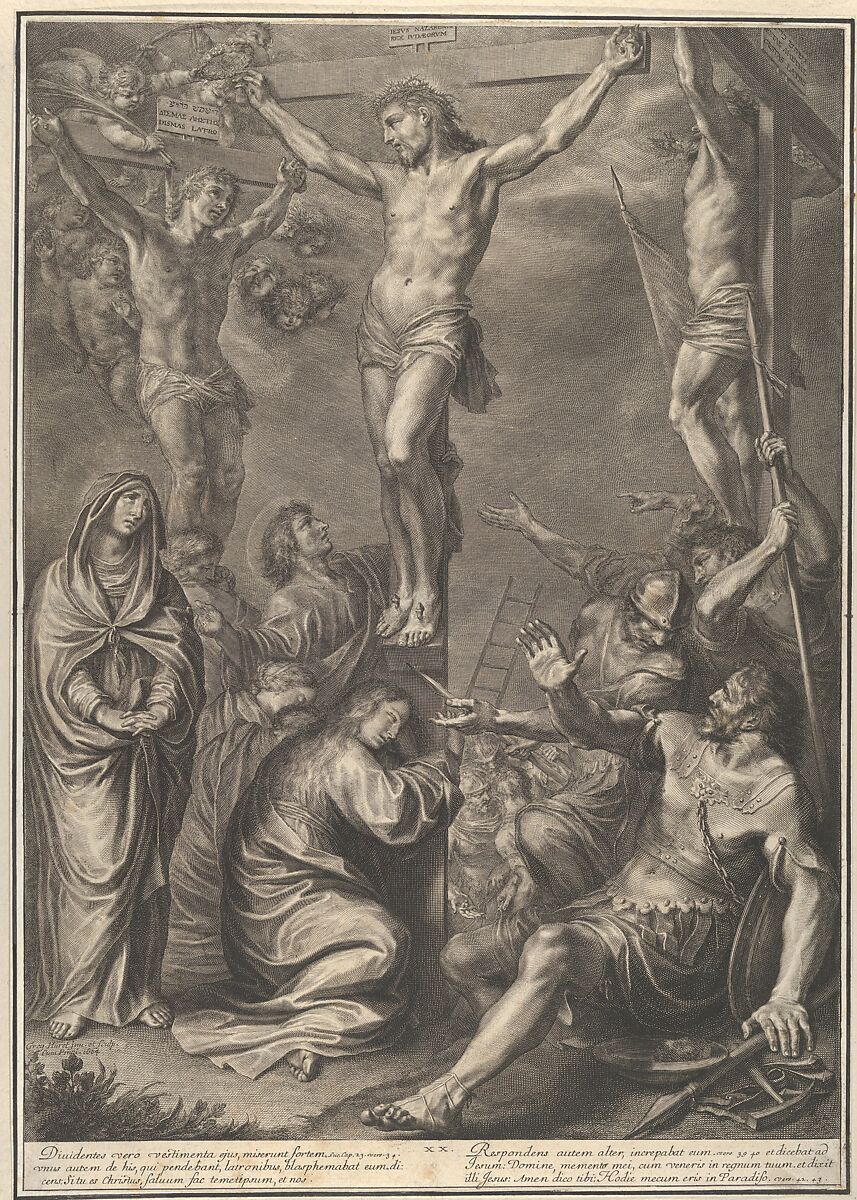 Christ on the Cross Speaks with the Good Prisoner, from The Passion of Christ, plate 20, Grégoire Huret (French, Lyon 1606–1670 Paris), Engraving 