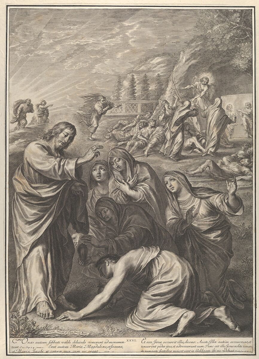 The Holy Women at Christ's Tomb, from The Passion of Christ, plate 20, Grégoire Huret (French, Lyon 1606–1670 Paris), Engraving 