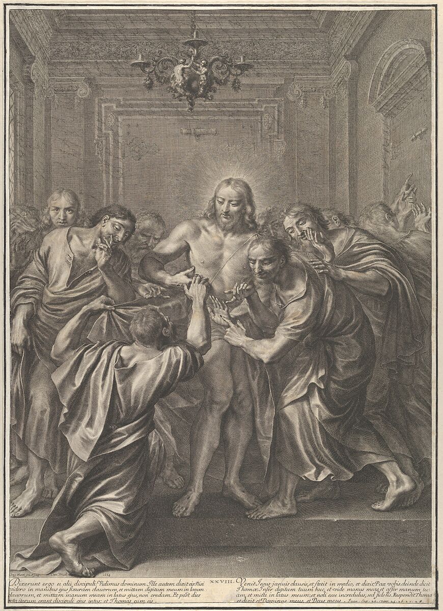 Doubting Thomas, from The Passion of Christ, plate 28, Grégoire Huret (French, Lyon 1606–1670 Paris), Engraving 