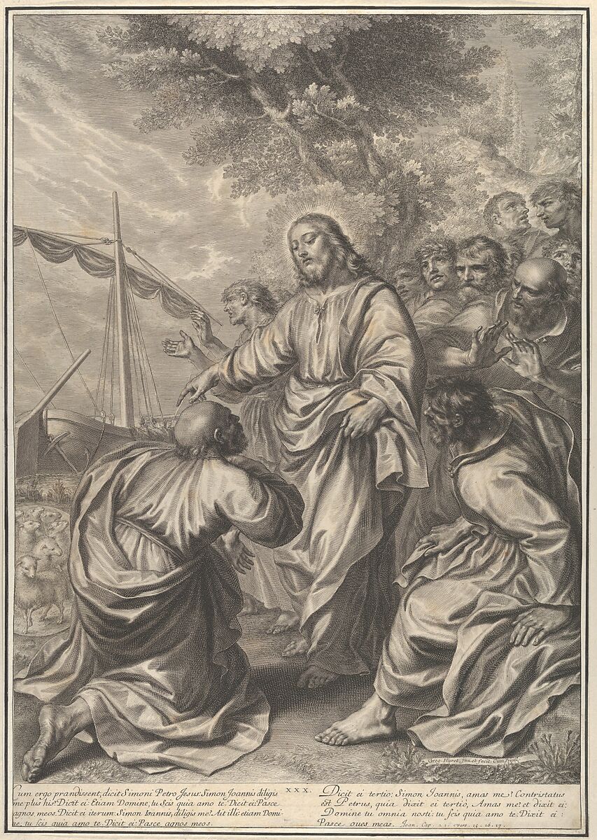 Christ Giving Custody of His Herds to St. Peter, from The Passion of Christ, plate 30, Grégoire Huret (French, Lyon 1606–1670 Paris), Engraving 