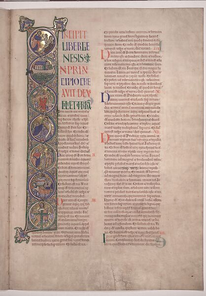 The Winchester Bible: Opening for the Book of Genesis: In Principio (5r); Opening for the Book of I Samuel (Book of Kings): Fuit (88r); Opening for the Book of 2 Samuel (Book of Kings): Factum (99v), Tempera and gold leaf on parchment, British 