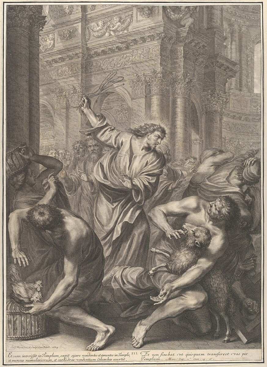 Christ Driving the Merchants from the Temple, from The Passion of Christ, plate 3, Grégoire Huret (French, Lyon 1606–1670 Paris), Engraving 