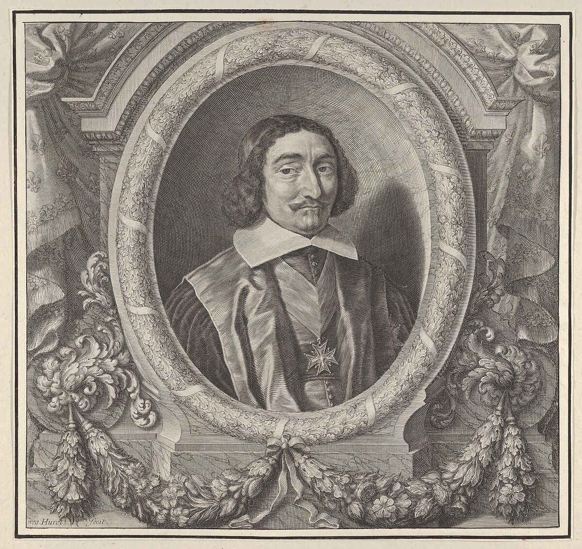 Portrait of a Male Figure Wearing a Maltese Cross, Grégoire Huret (French, Lyon 1606–1670 Paris), Engraving 