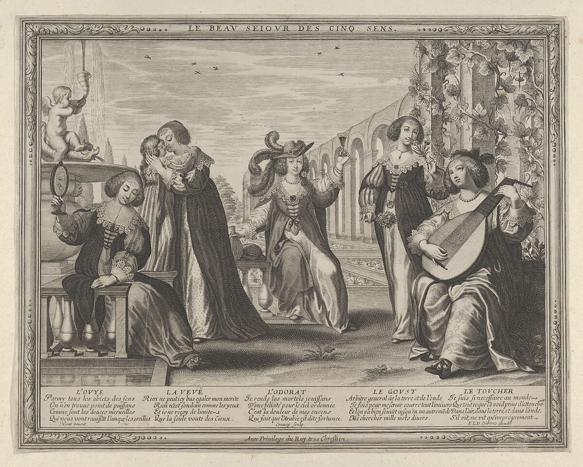 The Beautiful Night of Five Senses (Le Beau Seiour des Cinq Sens), Jean Couvay (French, Arles ca. 1605–1663 Paris), Engraving 