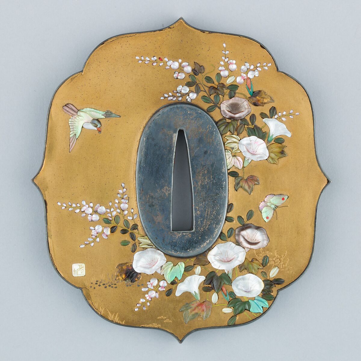 Sword Guard (Tsuba), Lacquer (maki-e), wood, mother-of-pearl, coral, agate, ivory, tortoiseshell, pewter, copper, Japanese