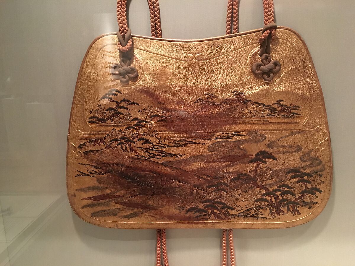 Two Saddle Flaps (<i>Aori</i>), Leather, gold, pigment, silk, Japanese