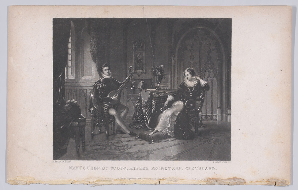 Mary, Queen of Scots, and her secretary, Chatelard (frontispiece, from "The Columbian Lady's and Gentleman's Magazine," volume 5), Thomas Doney (born France, active New York 1844–49), Mezzotint 
