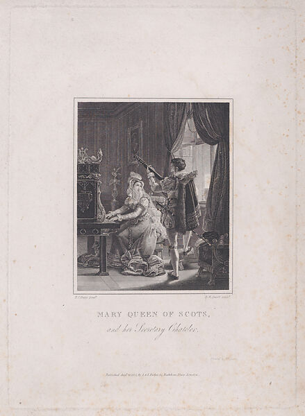 Mary, Queen of Scots with her secretary, Pierre de Bocosel de Chatelard, Robert William Smart (British, 1792–ca. 1832), Etching and engraving 