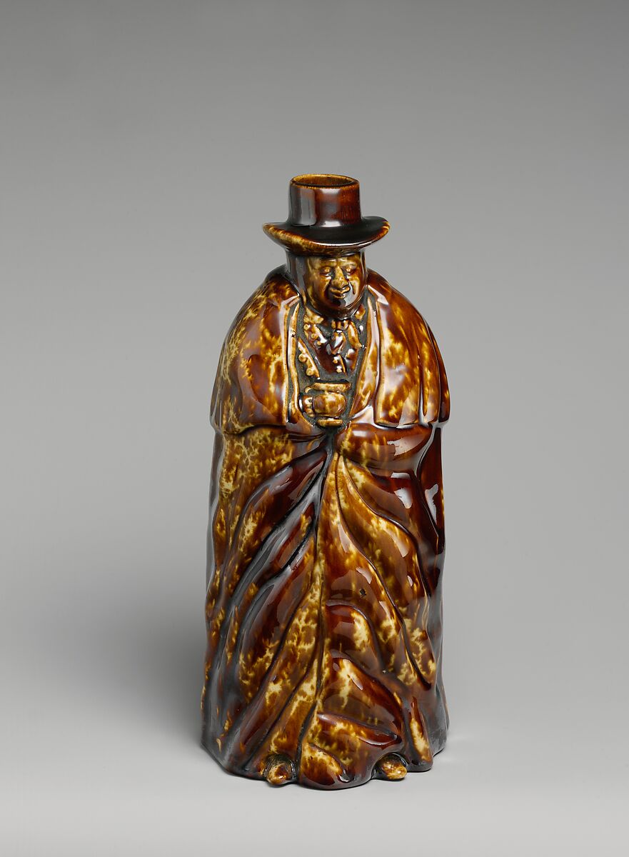 Bottle, Probably designed by Daniel Greatbatch (active 1838–ca. 1861), Mottled brown earthenware, American 