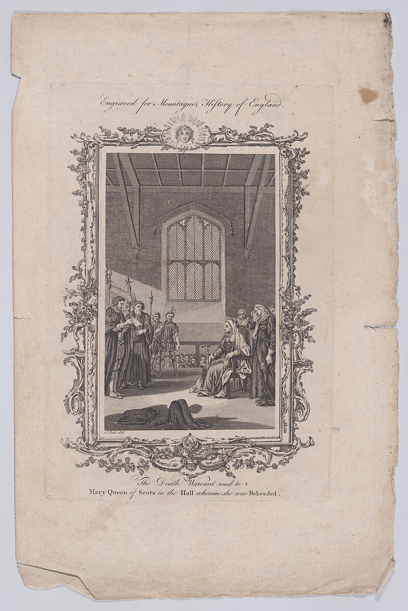 The Death Warrant Read to Mary, Queen of Scots in the Hall Wherein She was Beheaded, James Taylor (British, 1745–1799), Etching 