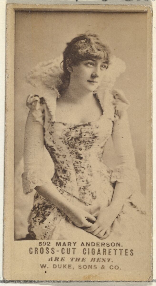 Card Number 592, Mary Anderson, from the Actors and Actresses series (N145-3) issued by Duke Sons & Co. to promote Cross Cut Cigarettes, Issued by W. Duke, Sons &amp; Co. (New York and Durham, N.C.), Albumen photograph 