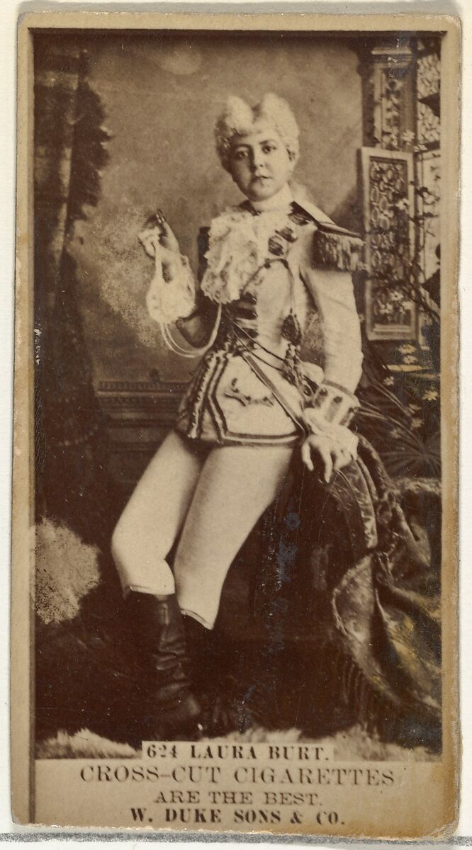 Card Number 624, Laura Burt, from the Actors and Actresses series (N145-3) issued by Duke Sons & Co. to promote Cross Cut Cigarettes, Issued by W. Duke, Sons &amp; Co. (New York and Durham, N.C.), Albumen photograph 