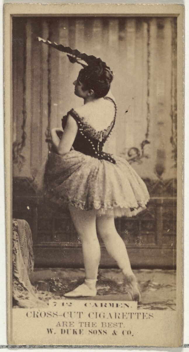 Card Number 712, Carmen, from the Actors and Actresses series (N145-3) issued by Duke Sons & Co. to promote Cross Cut Cigarettes, Issued by W. Duke, Sons &amp; Co. (New York and Durham, N.C.), Albumen photograph 