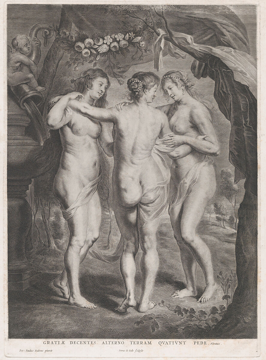 The Three Graces, Pieter de Jode II (Flemish, 1606–ca. 1674), Etching and engraving; second state of two (Hollstein) 