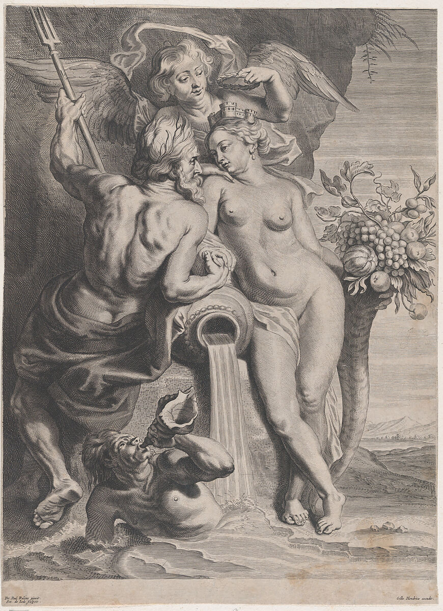 Neptune and Cybele, Pieter de Jode II (Flemish, 1606–ca. 1674), Engraving; second state of two (Hollstein) 