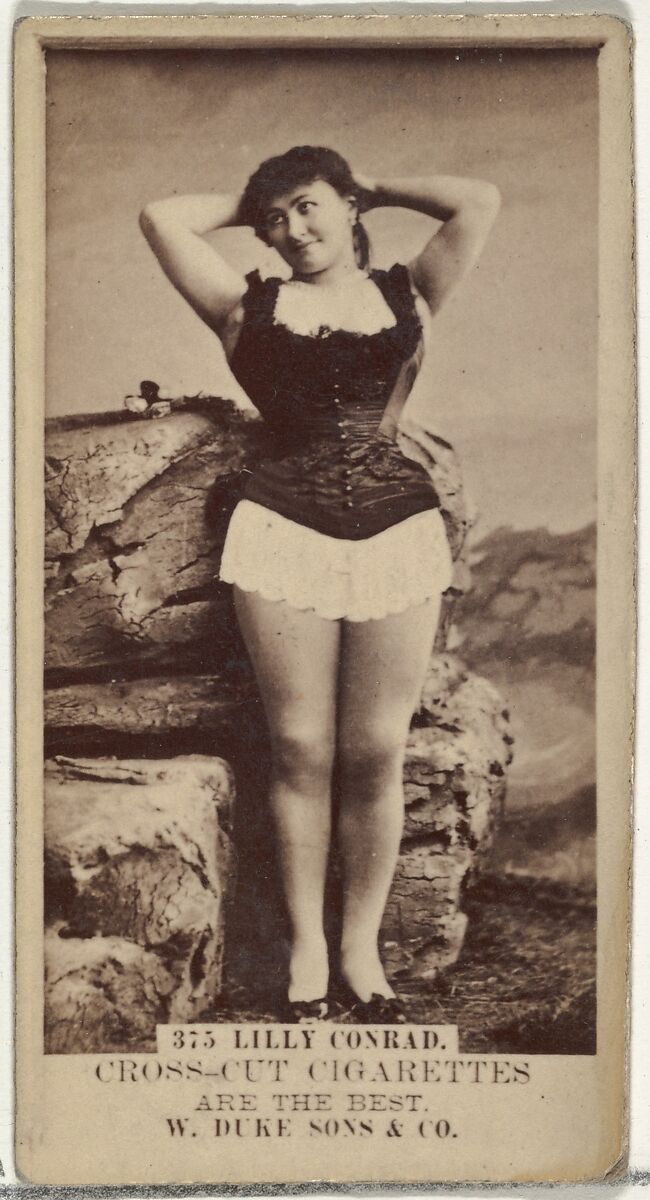 Card Number 375, Lilly Conrad, from the Actors and Actresses series (N145-3) issued by Duke Sons & Co. to promote Cross Cut Cigarettes, Issued by W. Duke, Sons &amp; Co. (New York and Durham, N.C.), Albumen photograph 