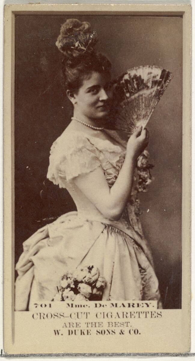 Card Number 701, Mme. De Marey, from the Actors and Actresses series (N145-3) issued by Duke Sons & Co. to promote Cross Cut Cigarettes, Issued by W. Duke, Sons &amp; Co. (New York and Durham, N.C.), Albumen photograph 
