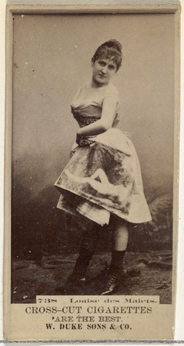Card Number 738, Louise des Maiets, from the Actors and Actresses series (N145-3) issued by Duke Sons & Co. to promote Cross Cut Cigarettes, Issued by W. Duke, Sons &amp; Co. (New York and Durham, N.C.), Albumen photograph 