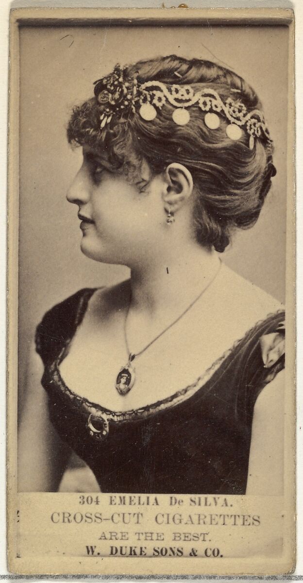 Card Number 304, Emilia de Silva, from the Actors and Actresses series (N145-3) issued by Duke Sons & Co. to promote Cross Cut Cigarettes, Issued by W. Duke, Sons &amp; Co. (New York and Durham, N.C.), Albumen photograph 