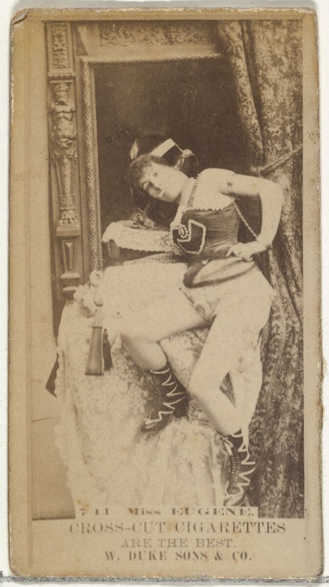 Card Number 711, Miss Eugene, from the Actors and Actresses series (N145-3) issued by Duke Sons & Co. to promote Cross Cut Cigarettes, Issued by W. Duke, Sons &amp; Co. (New York and Durham, N.C.), Albumen photograph 
