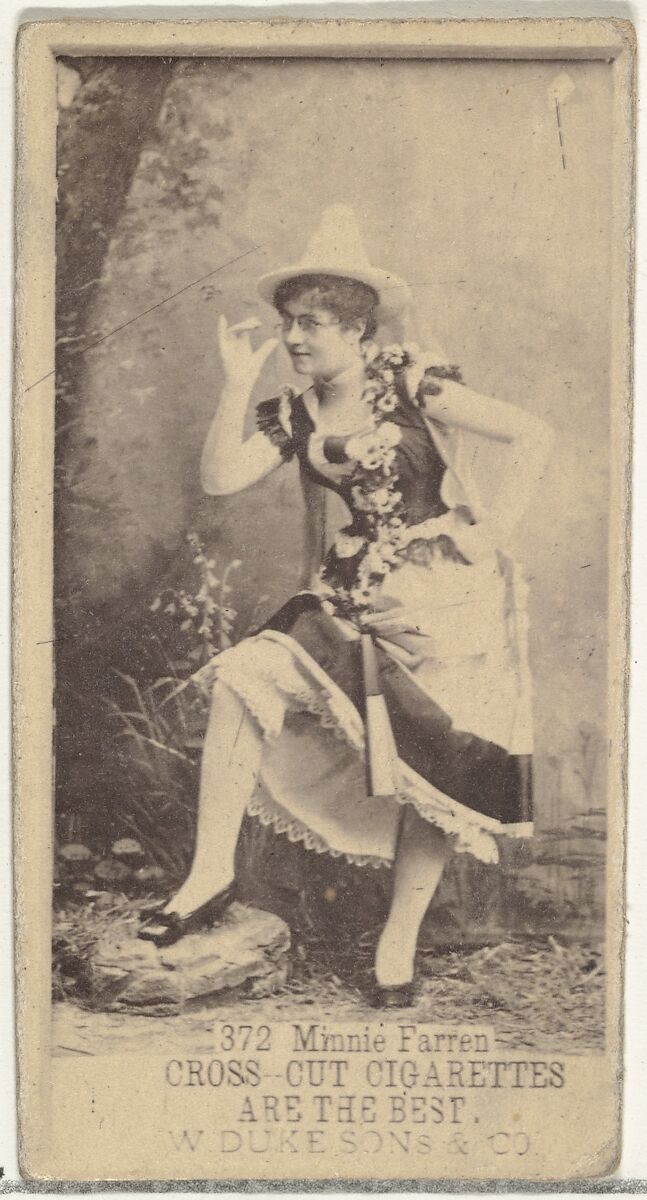 Card Number 372, Minnie Farren, from the Actors and Actresses series (N145-3) issued by Duke Sons & Co. to promote Cross Cut Cigarettes, Issued by W. Duke, Sons &amp; Co. (New York and Durham, N.C.), Albumen photograph 