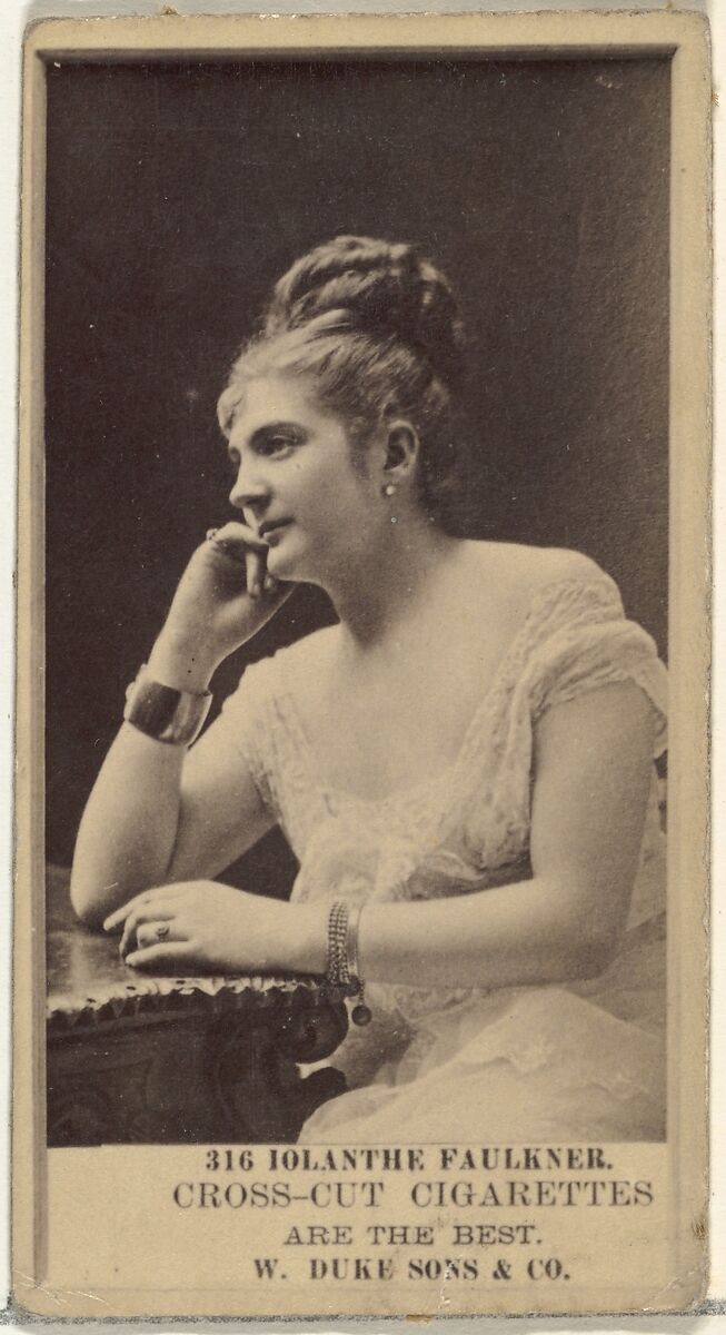 Card Number 316, Iolanthe Faulkner, from the Actors and Actresses series (N145-3) issued by Duke Sons & Co. to promote Cross Cut Cigarettes, Issued by W. Duke, Sons &amp; Co. (New York and Durham, N.C.), Albumen photograph 