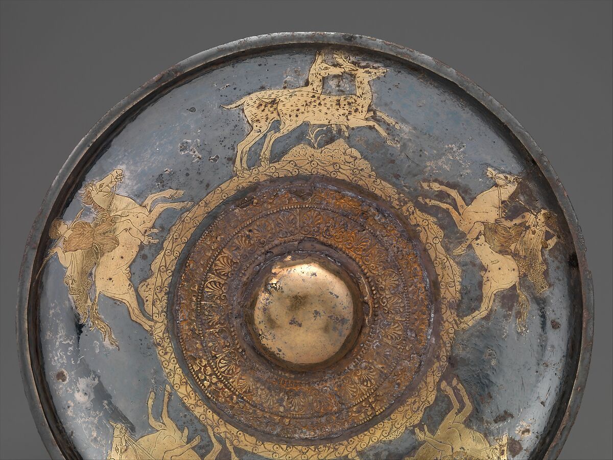 Gilt silver phiale mesomphalos, Silver-gilt, Greek