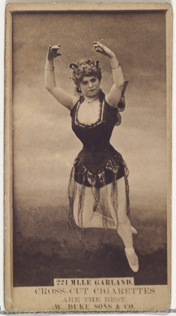 Card Number 221, Mlle. Garland, from the Actors and Actresses series (N145-3) issued by Duke Sons & Co. to promote Cross Cut Cigarettes, Issued by W. Duke, Sons &amp; Co. (New York and Durham, N.C.), Albumen photograph 