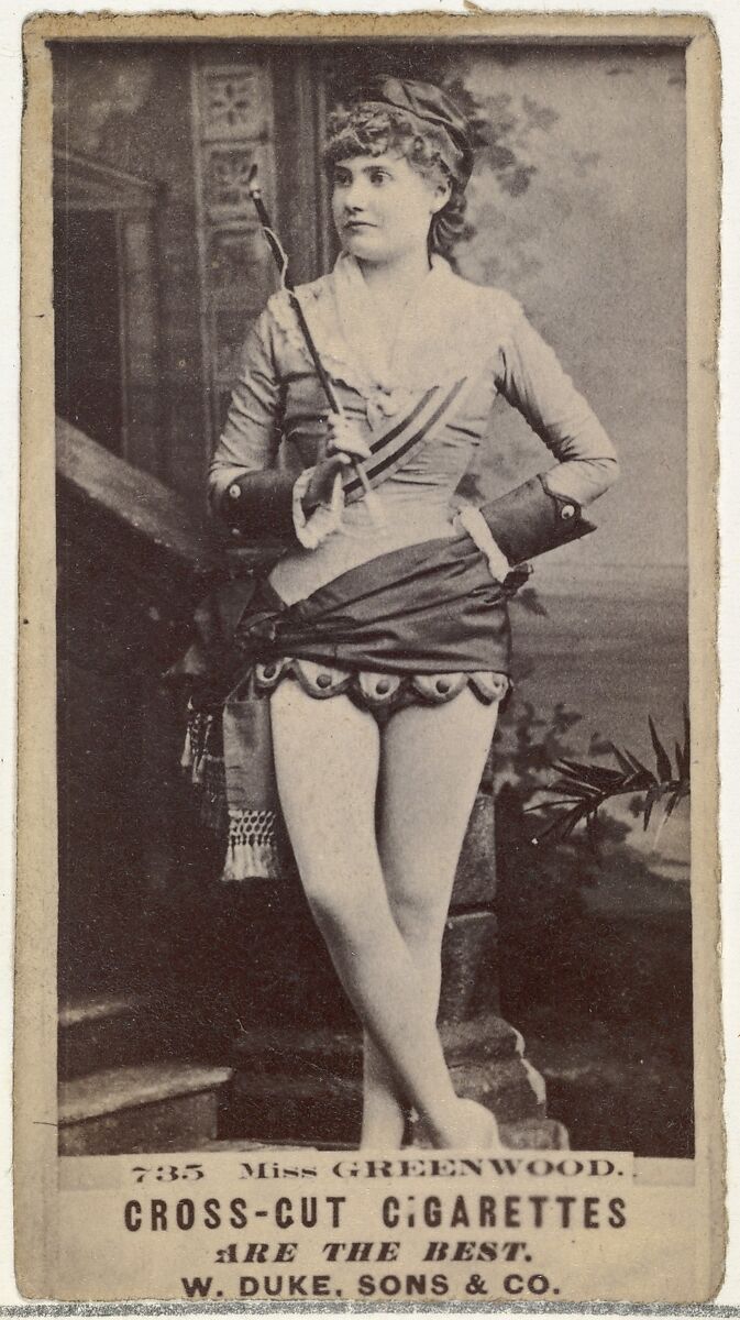 Card Number 735, Miss Greenwood, from the Actors and Actresses series (N145-3) issued by Duke Sons & Co. to promote Cross Cut Cigarettes, Issued by W. Duke, Sons &amp; Co. (New York and Durham, N.C.), Albumen photograph 