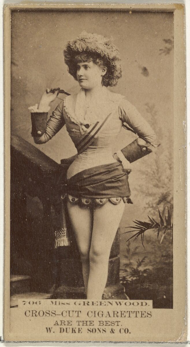 Card Number 706, Miss Greenwood, from the Actors and Actresses series (N145-3) issued by Duke Sons & Co. to promote Cross Cut Cigarettes, Issued by W. Duke, Sons &amp; Co. (New York and Durham, N.C.), Albumen photograph 