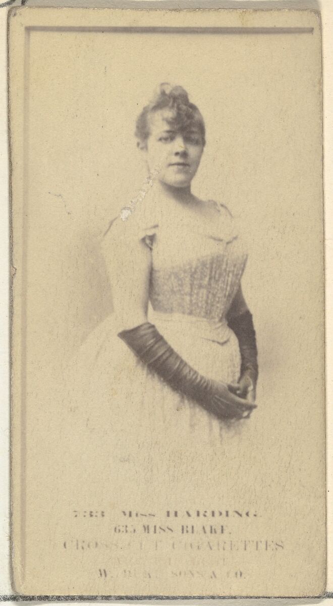 Miss Harding, from the Actors and Actresses series (N145-3) issued by Duke Sons & Co. to promote Cross Cut Cigarettes, Issued by W. Duke, Sons &amp; Co. (New York and Durham, N.C.), Albumen photograph 