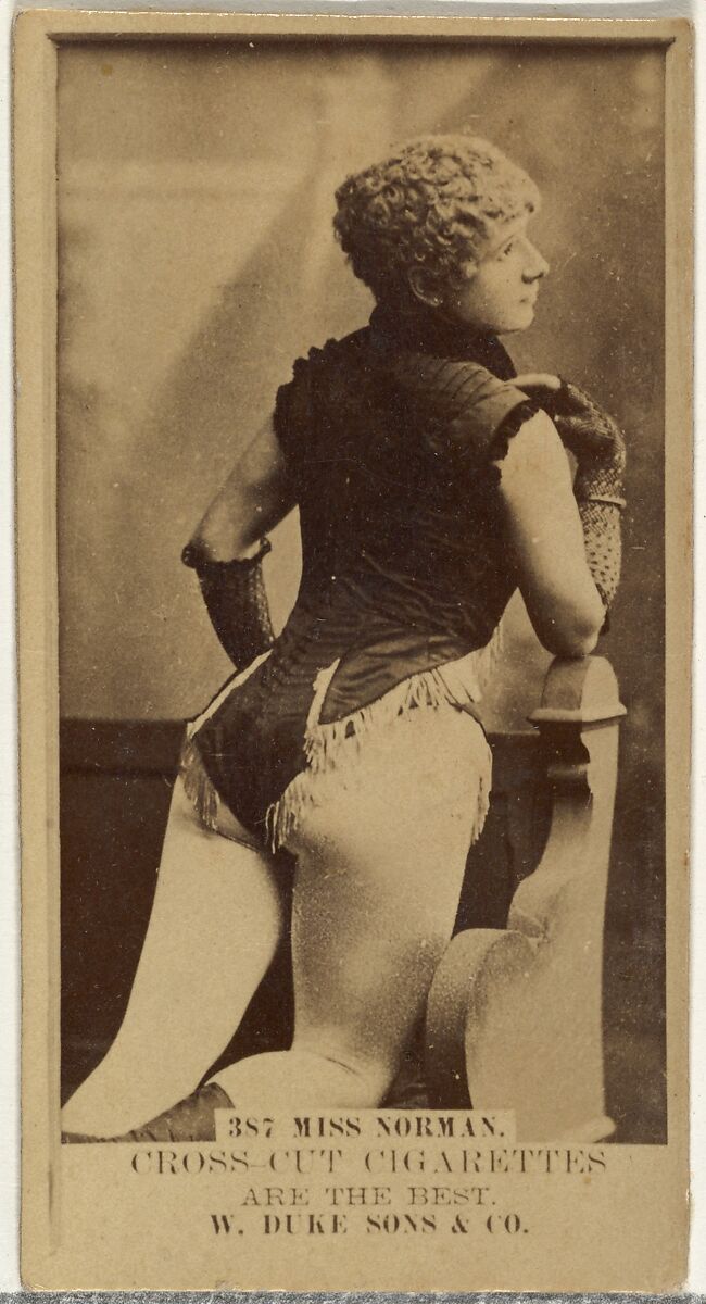 Card Number 387, Miss Norman, from the Actors and Actresses series (N145-3) issued by Duke Sons & Co. to promote Cross Cut Cigarettes, Issued by W. Duke, Sons &amp; Co. (New York and Durham, N.C.), Albumen photograph 