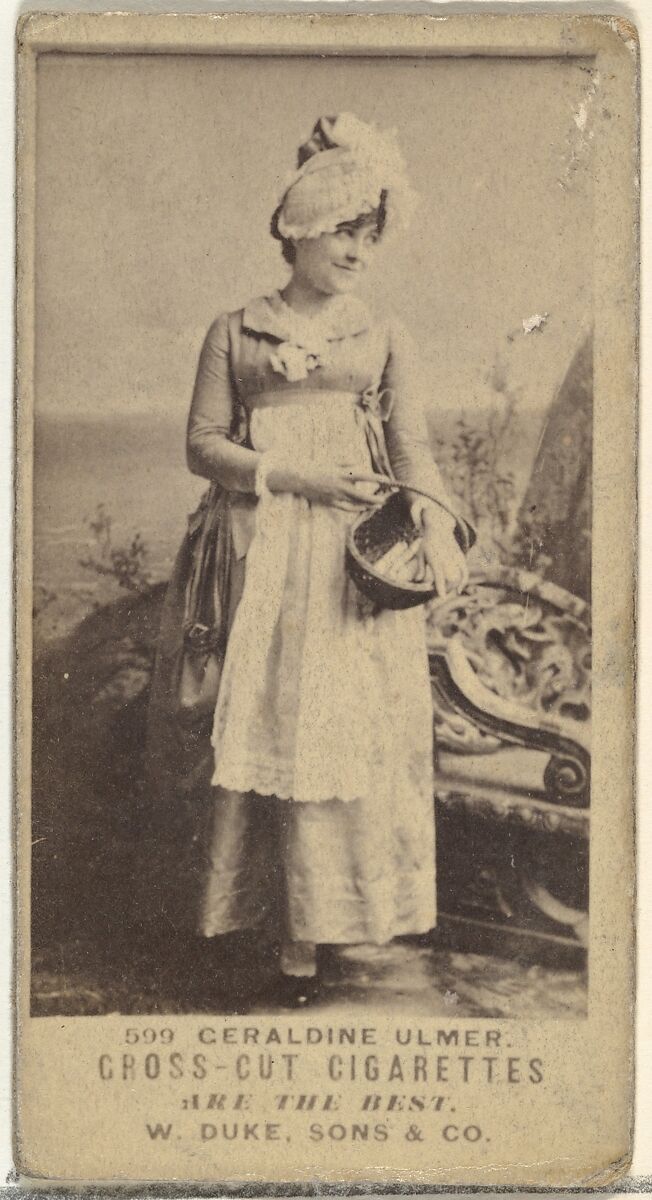 Card Number 599, Geraldine Ulmer, from the Actors and Actresses series (N145-3) issued by Duke Sons & Co. to promote Cross Cut Cigarettes, Issued by W. Duke, Sons &amp; Co. (New York and Durham, N.C.), Albumen photograph 