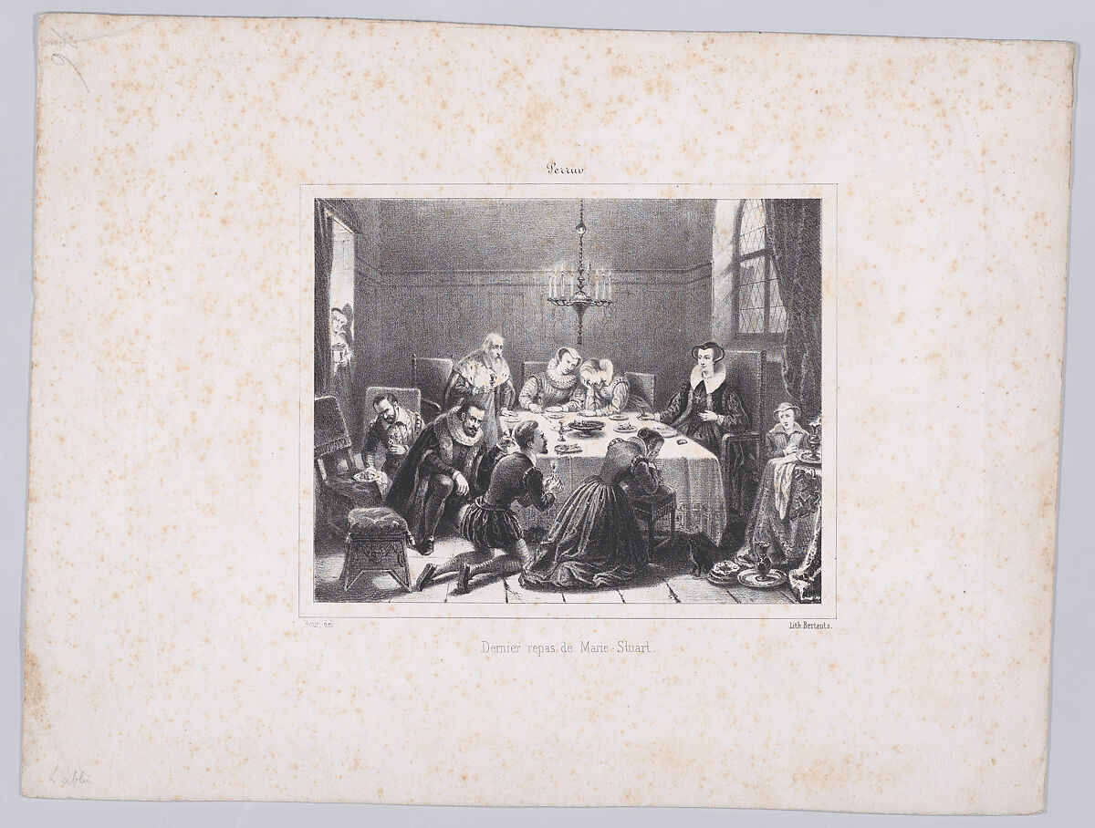 The last meal of Mary, Queen of Scots, Charles Bour (French, Lunéville 1814–1881 Lunéville), Lithograph 